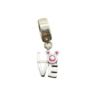 Sterling Silver "Love" Charm With Ruby Accents